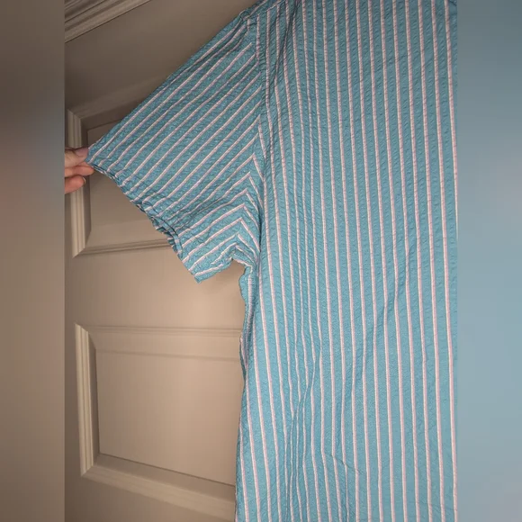 St. John's Bay XXL Mens No Tuck Textured Blue Pink White Stripe Button Up - Picture 7 of 10